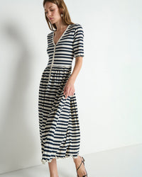 Claudine Midi Dress in Crinkle Stripe - Bliss Boutiques