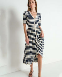 Claudine Midi Dress in Crinkle Stripe - Bliss Boutiques