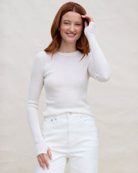 Shirttail Waffle Crew in Ivory - Bliss Boutiques