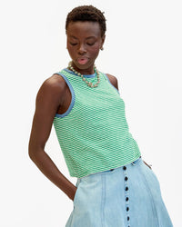 Clare V. Camp Fit Tank in Green/Cream Cotton/Linen Mini Stripe 