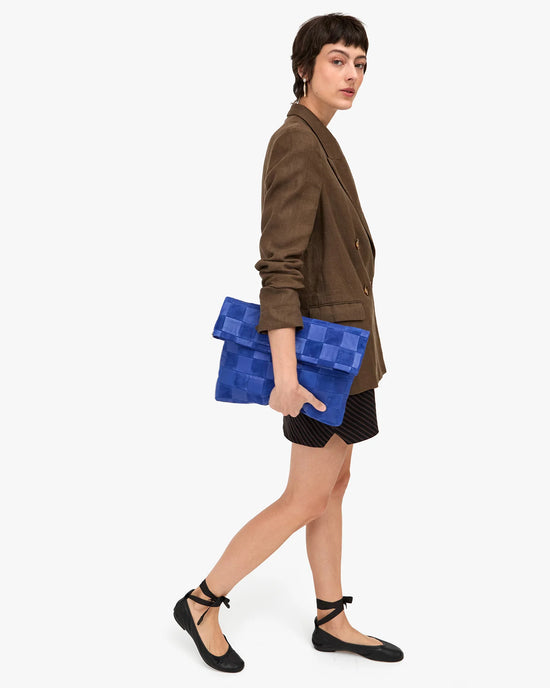 Clare V. Carryall Clutch w/ Tabs - Nappa & Suede Checker in Lagoon 