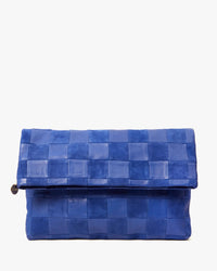 Clare V. Carryall Clutch w/ Tabs - Nappa & Suede Checker in Lagoon 