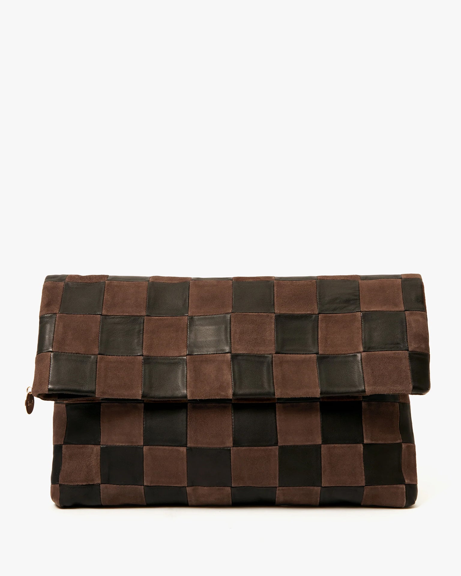 Carryall Clutch w/ Tabs - Nappa & Suede Checker in Black/Chocolate