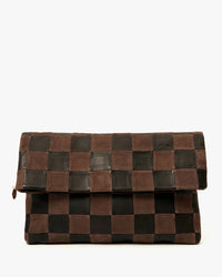 Clare V. Carryall Clutch w/ Tabs - Nappa & Suede Checker in Black/Chocolate 
