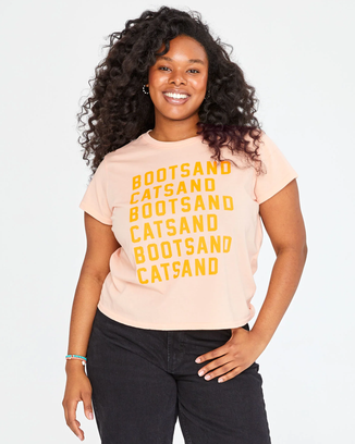 Boots & Cats Classic Tee in Blush & Neon Orange