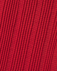 Close-up of the textured fabric on the Kinsley Blouse in Crimson Check by Trovata Birds of Paradis, showing parallel ridges and striped pattern. Lighting highlights the depth and detail of this 100% cotton blouse material.