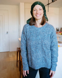 Marled Cable Crew in Indigo Multi
