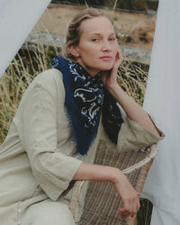 Maison Lecomte Flament Classic Wool & Silk Bandana in Navy 