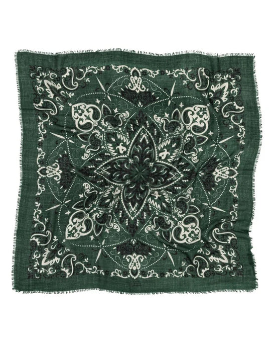 Maison Lecomte Flament Classic Wool & Silk Bandana in Vert 