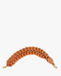 Italian Double Veg Link Shoulder Strap in Cuoio by Clare V. with gold-tone metal clasps, isolated on a white background.
