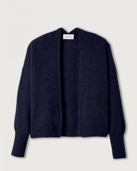 East Cuffed Sleeve Cardi in Navy Chine by American Vintage displayed on a plain background.