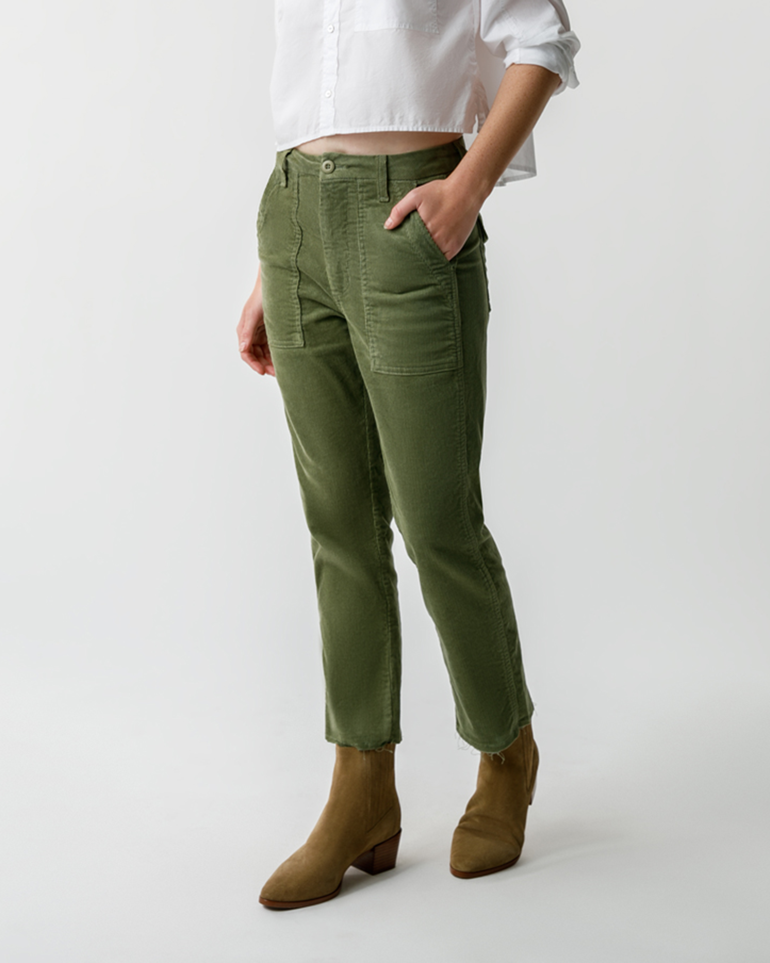 AMO Corduroy Easy Army Trouser in Tea Leaf - Bliss Boutiques