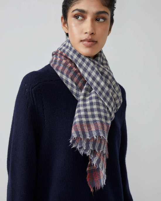 Moismont Vichy Wool Scarf No 693 in Flowers Slate Grey 