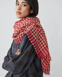 Moismont Vichy Wool Scarf No 693 in Flowers Lipstick 