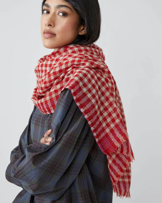 Moismont Vichy Wool Scarf No 693 in Flowers Lipstick 