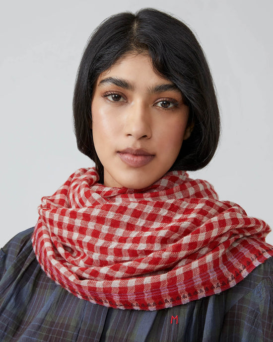 Moismont Vichy Wool Scarf No 693 in Flowers Lipstick 