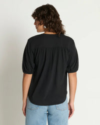 Edie Shirred Shoulder Top in Jet Black
