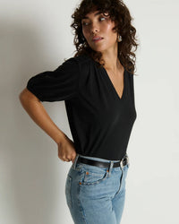 Edie Shirred Shoulder Top in Jet Black