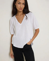 Edie Shirred Shoulder Top in White