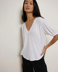 Edie Shirred Shoulder Top in White