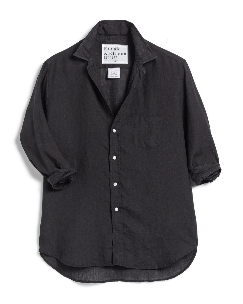 Eileen Relaxed Button Up in Black Performance Linen