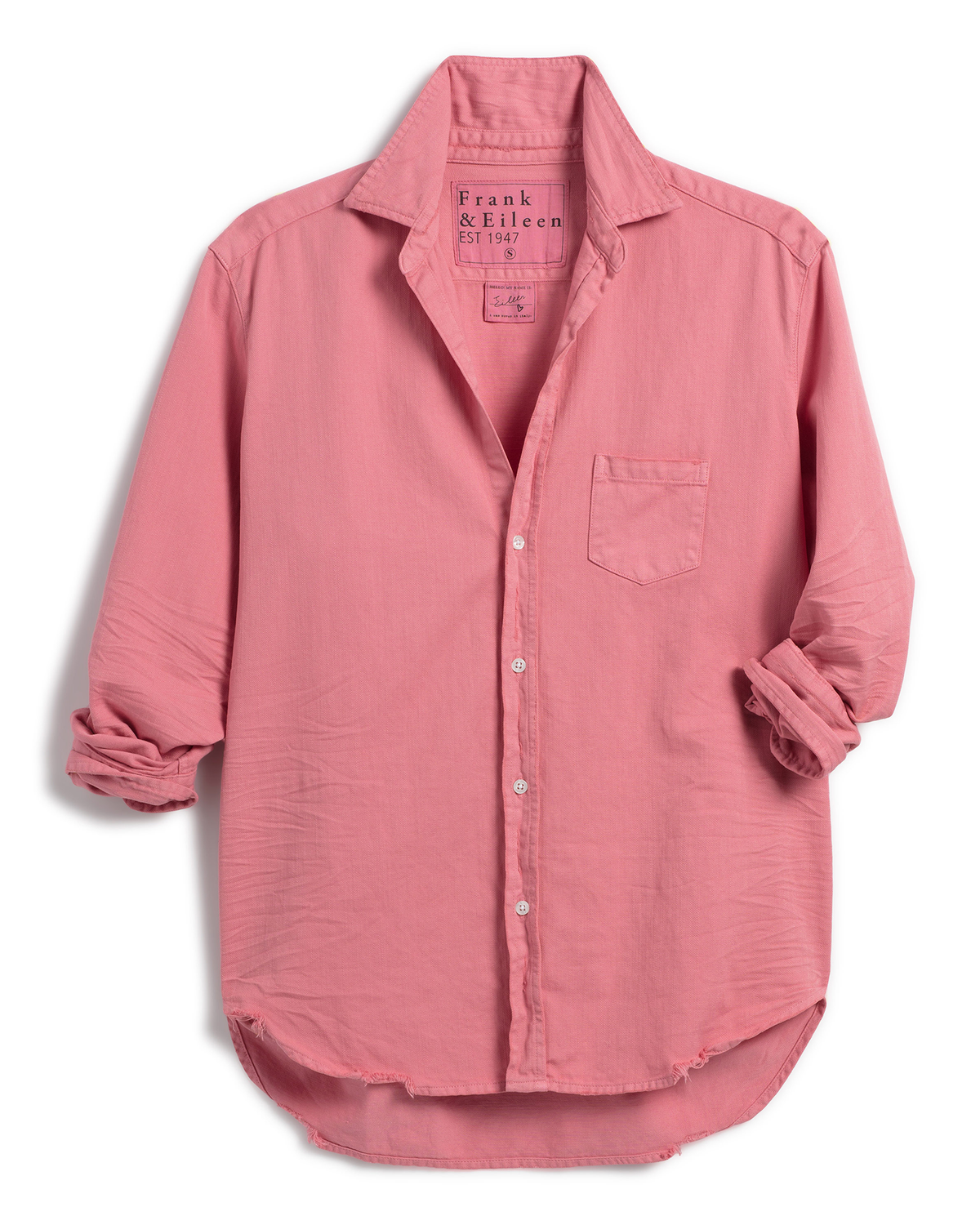 Eileen Relaxed Button Up in Grapefruit Distressed Denim