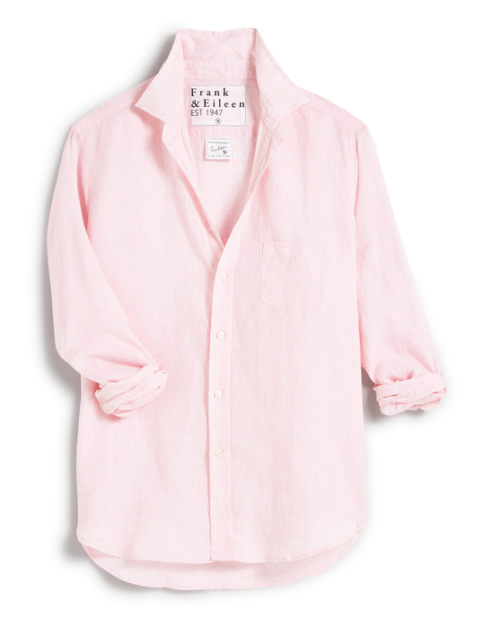 Eileen Relaxed Button-Up Shirt in Light Pink by Frank & Eileen displayed on a white background.