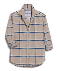 Frank & Eileen Eileen Relaxed Button Up Shirt in Tan, White, & Navy Plaid Flannel 