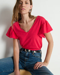 Emmy Flutter Sleeve Tee in Cherry Tarte - Bliss Boutiques