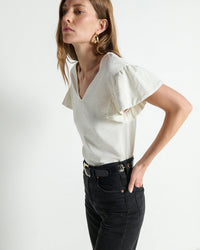Emmy Flutter Sleeve Tee in Porcelain - Bliss Boutiques