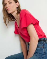 Emmy Flutter Sleeve Tee in Cherry Tarte - Bliss Boutiques