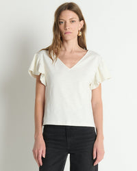 Emmy Flutter Sleeve Tee in Porcelain - Bliss Boutiques