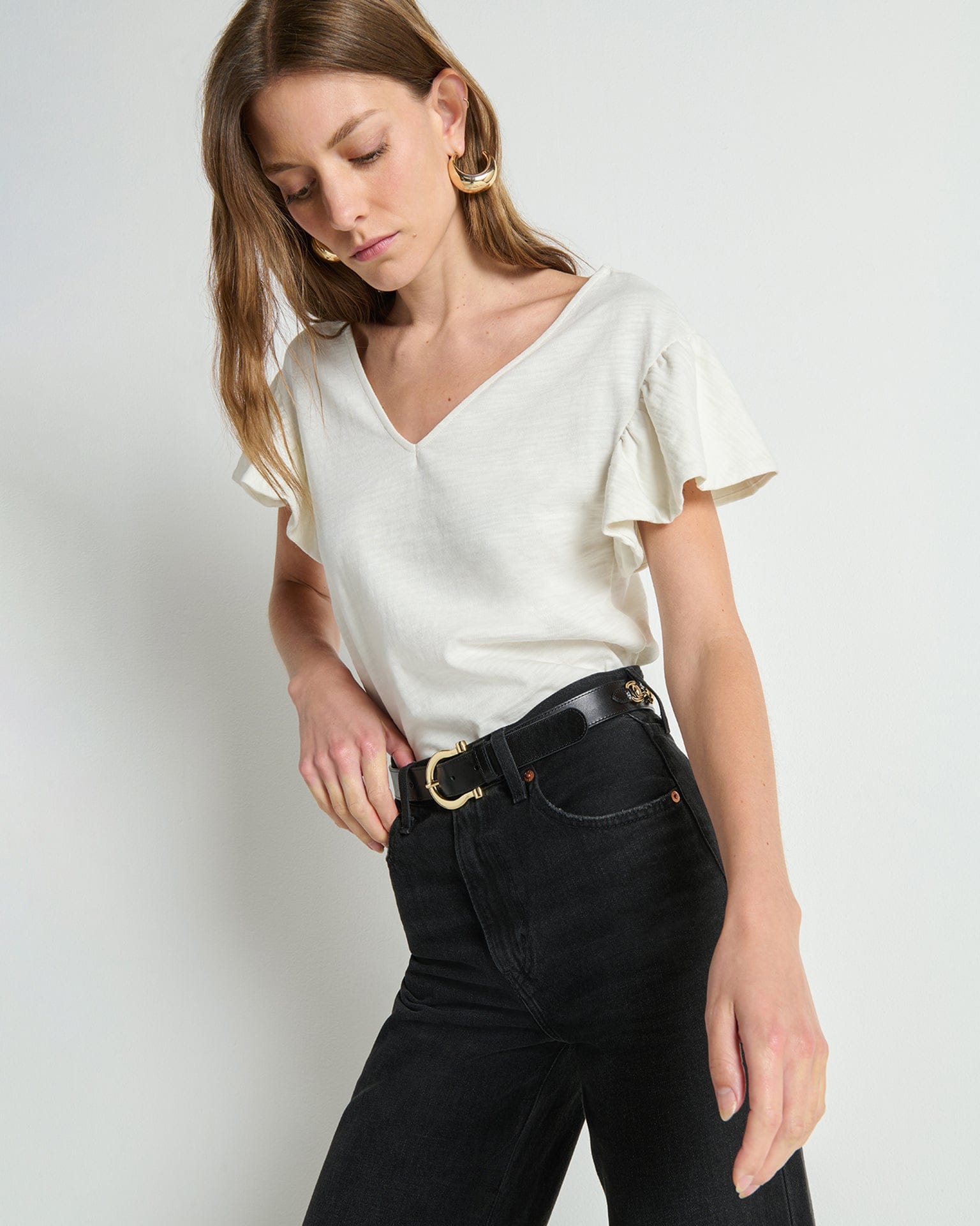 Emmy Flutter Sleeve Tee in Porcelain