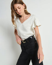 Emmy Flutter Sleeve Tee in Porcelain - Bliss Boutiques