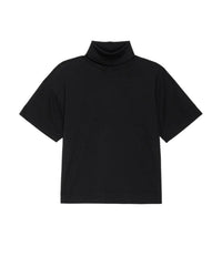 The Nation LTD Fable Turtleneck Tee in Jet Black features a relaxed fit and short sleeves, displayed flat on a white background.