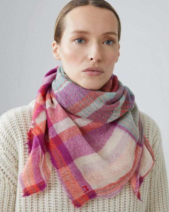 Moismont Accessories Azalea Chai Wool Square Scarf No 752 in Azalea