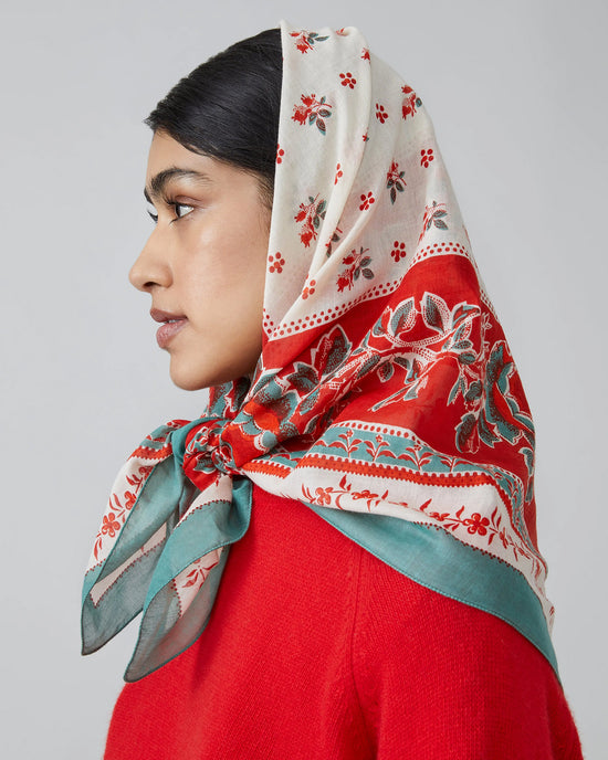 Moismont Roseraie Cotton Square Scarf No 796 in Poppy 