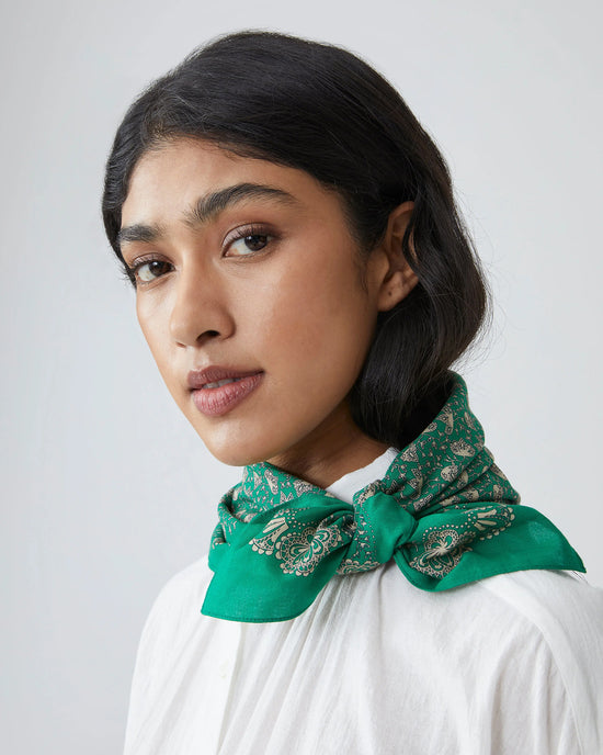 Moismont Milan Cotton Square Scarf No 675 in Oxford Green 