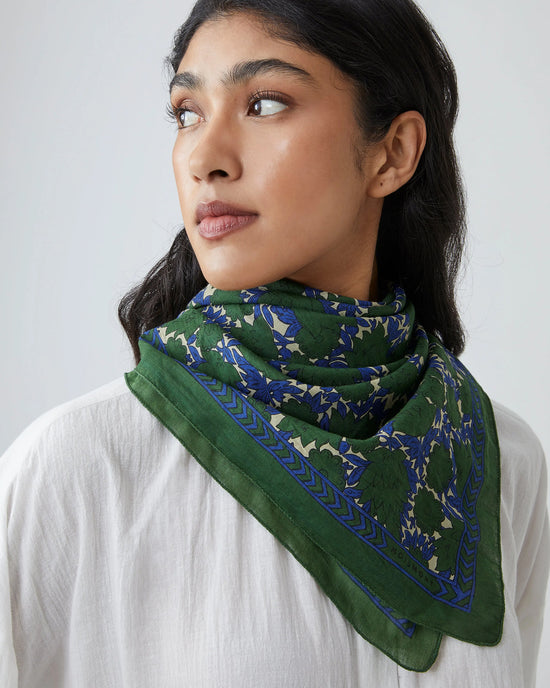Moismont Amber Cotton Square Scarf No 680 in British Green 