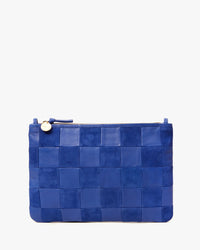 Clare V. Flat Clutch w/ Tabs - Nappa & Suede Checker in Lagoon 