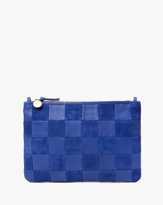 Clare V. Flat Clutch w/ Tabs - Nappa & Suede Checker in Lagoon 