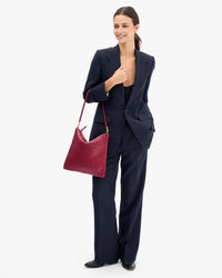 Foldover Clutch - Medium Woven Diagonal w/ Strap in Garnet
