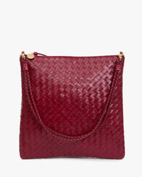 Foldover Clutch - Medium Woven Diagonal w/ Strap in Garnet