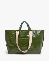 Grande Bateau Tote - Crinkle Patent in Army