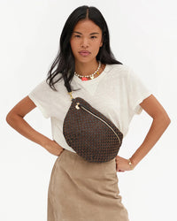 Clare V. Grande Fanny - Leather & Suede Woven Checker in Black/Chocolate 