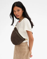 Clare V. Grande Fanny - Leather & Suede Woven Checker in Black/Chocolate 