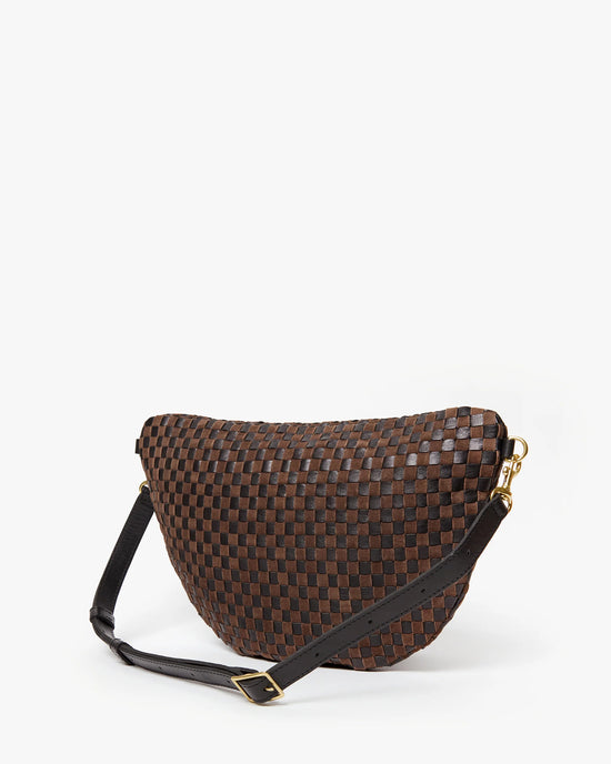 Clare V. Grande Fanny - Leather & Suede Woven Checker in Black/Chocolate 