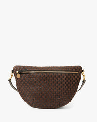 Clare V. Grande Fanny - Leather & Suede Woven Checker in Black/Chocolate 