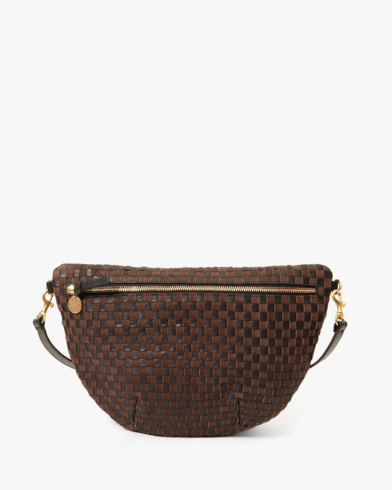 Clare V. Grande Fanny - Leather & Suede Woven Checker in Black/Chocolate 