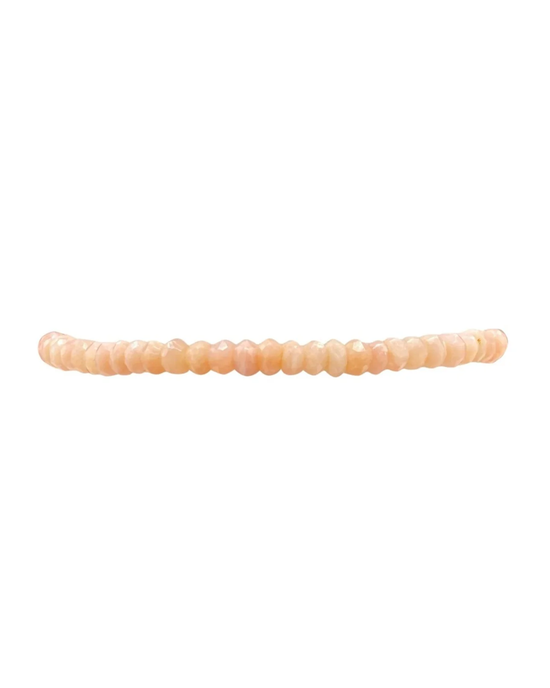 A single strand of 3MM Sig Bracelet with Pink Opal & Yellow Gold from Karen Lazar Design against a white background.